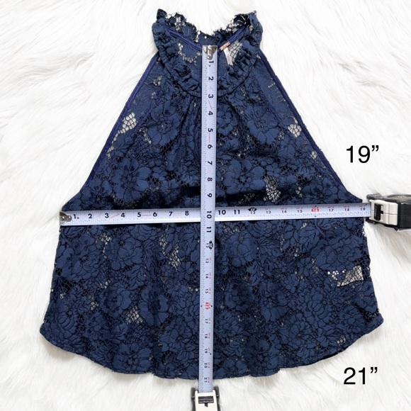 SOLD-Free People Navy Blue Halter High Neck Sleeveless Floral Mesh Crochet Lace - Picture 12 of 12